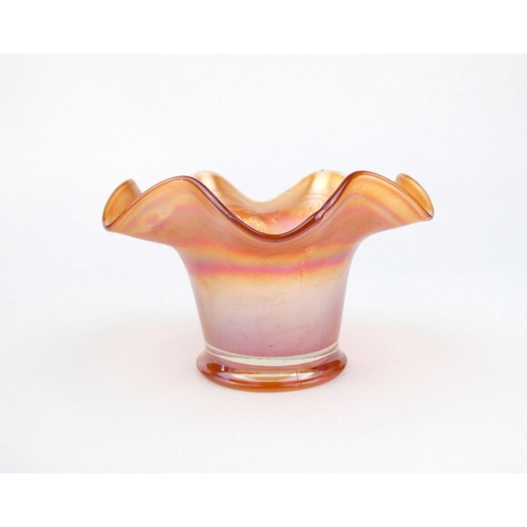 Vintage Marigold Iridescent Carnival Glass Bowl With Embossed Leaf & Blackberry - Picture 5 of 10